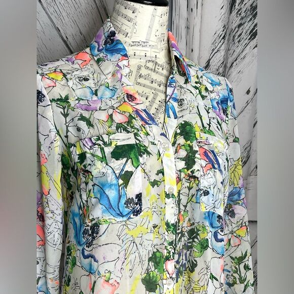 Express Portofino Shirt Semi-Sheer Floral Print S - Picture 2 of 7